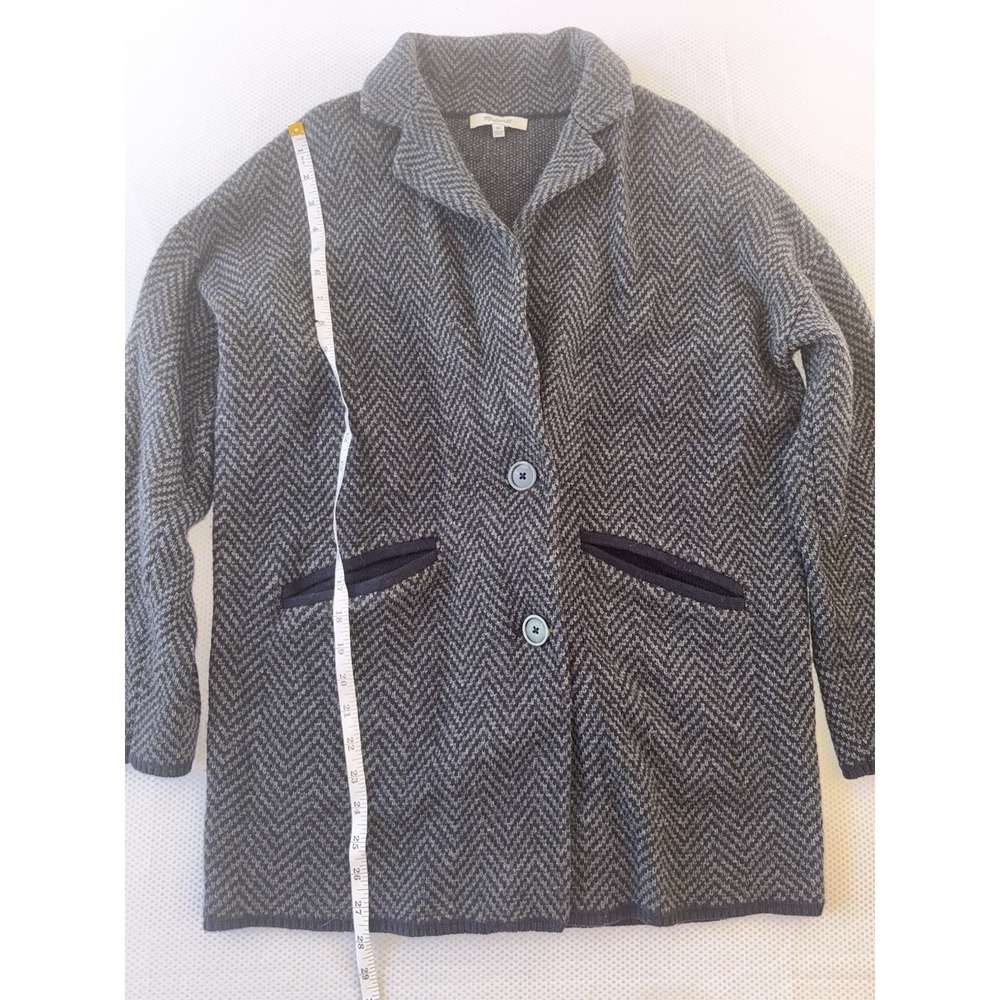 Madewell Blazer Sweater‎ Jacket Womens XS Blue Herringbone Wool Blend Cardigan - Picture 9 of 10